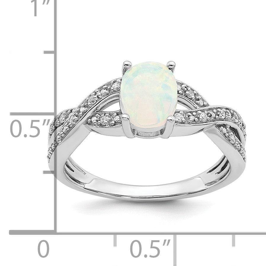 14k White Gold 8x6mm Oval Lab-Created Opal and 1/15 carat Diamond Ring