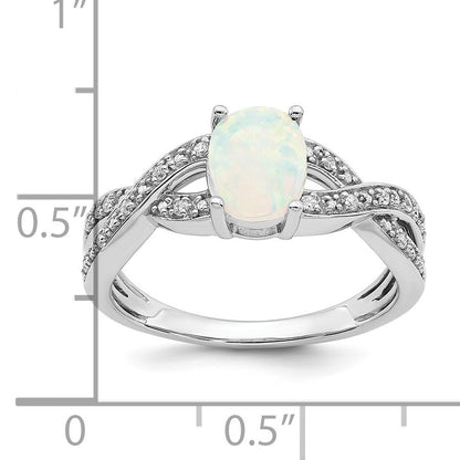 14k White Gold 8x6mm Oval Lab-Created Opal and 1/15 carat Diamond Ring