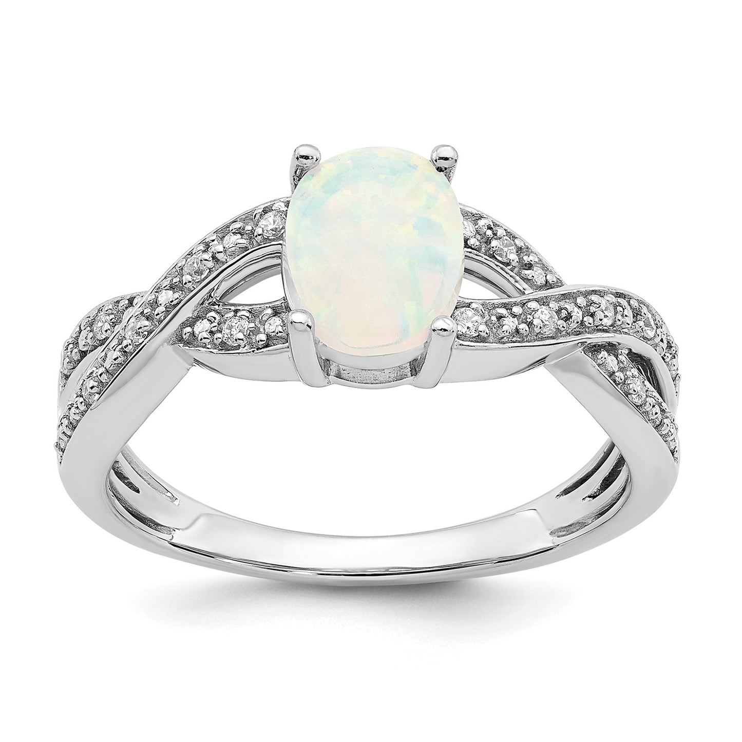14k White Gold 8x6mm Oval Lab-Created Opal and 1/15 carat Diamond Ring