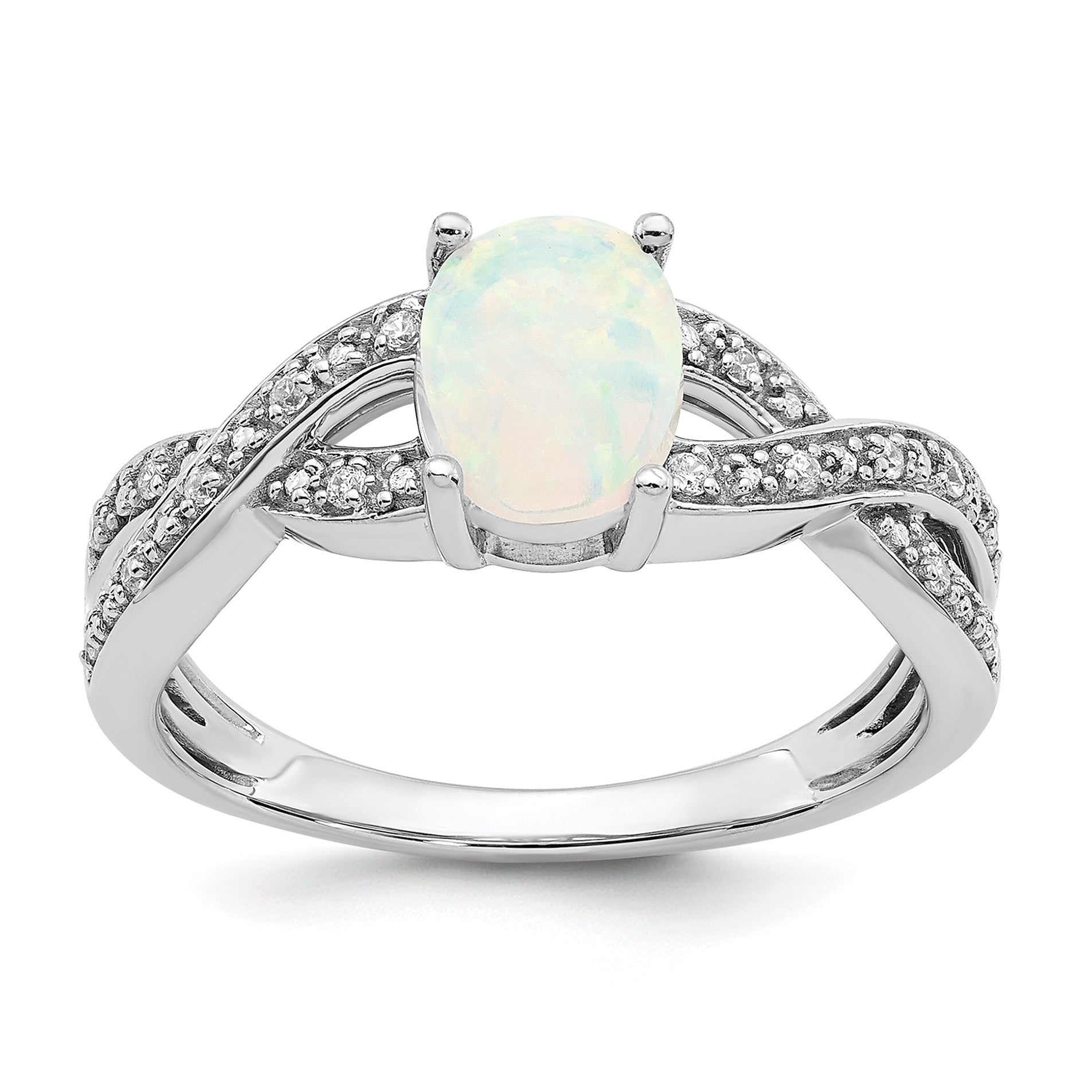 14k White Gold 8x6mm Oval Lab-Created Opal and 1/15 carat Diamond Ring