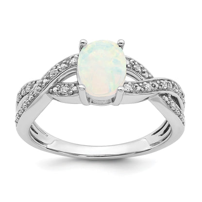 14k White Gold 8x6mm Oval Lab-Created Opal and 1/15 carat Diamond Ring