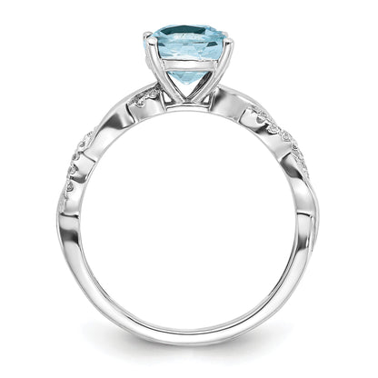 Sterling Silver Rhodium-plated Aquamarine and Diamond Ring