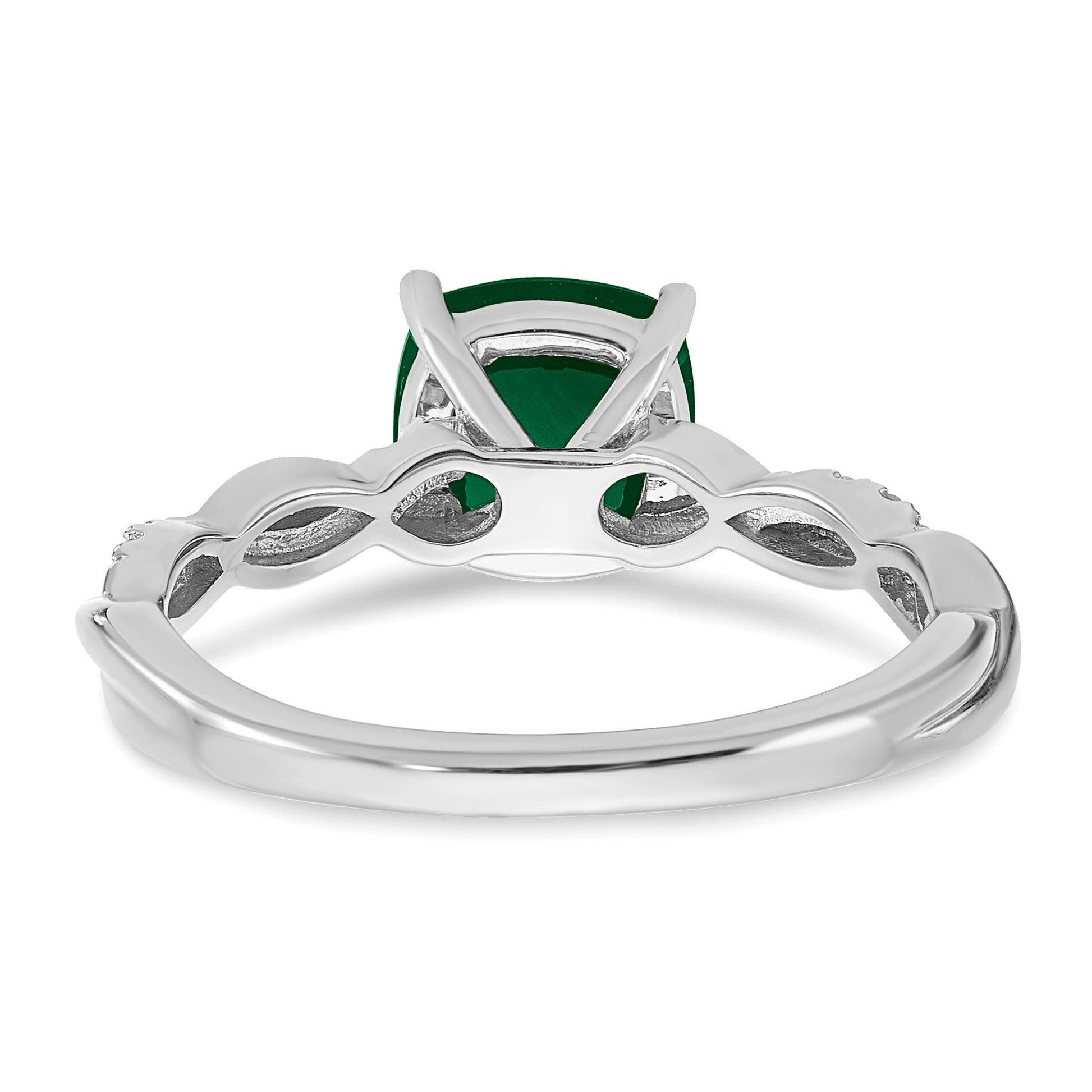 Sterling Silver Rhodium-plated Created Emerald and Diamond Ring