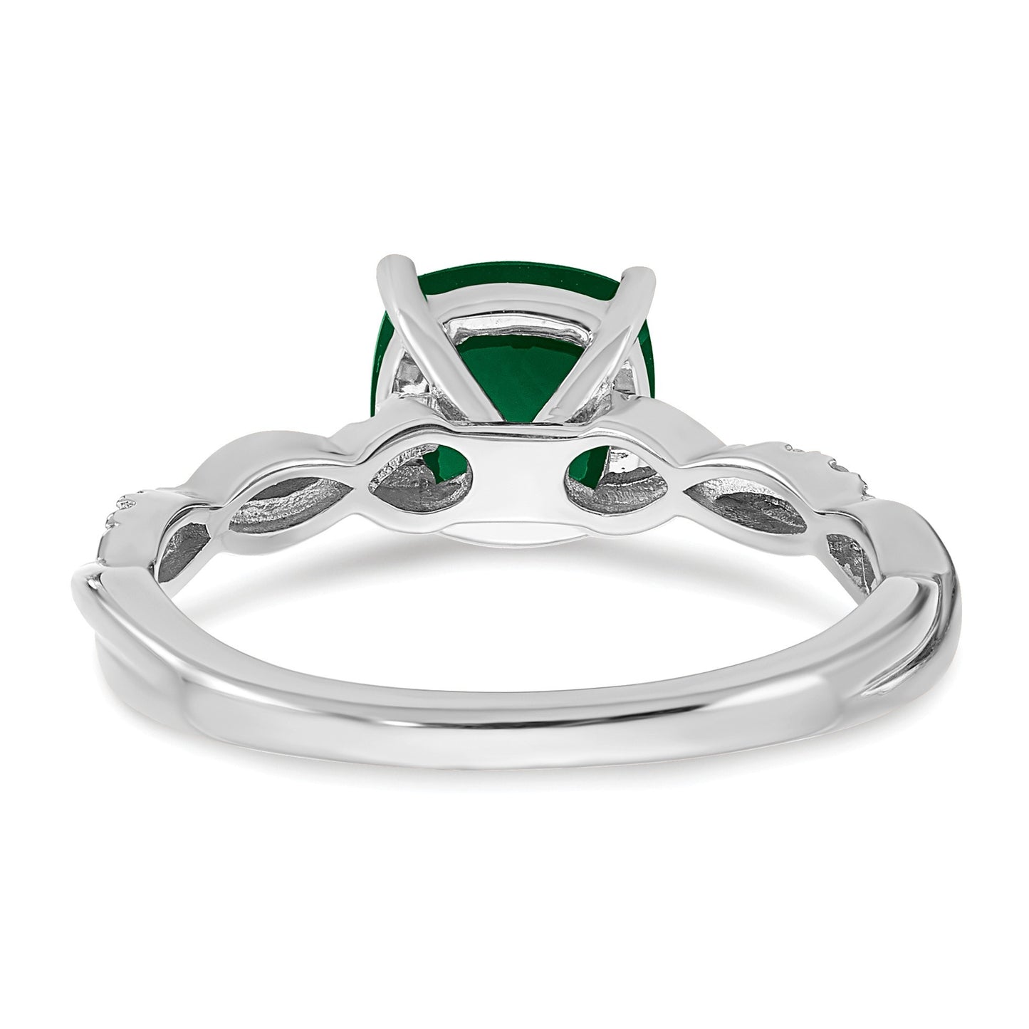 Sterling Silver Rhodium-plated Created Emerald and Diamond Ring