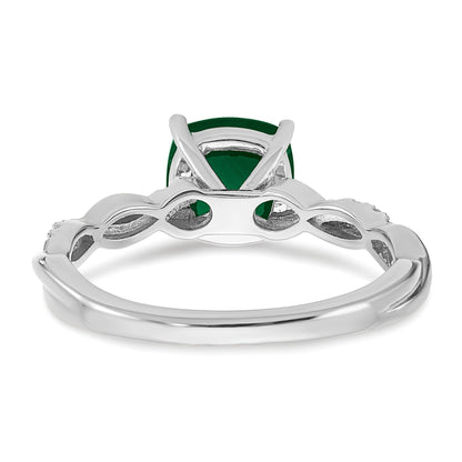 Sterling Silver Rhodium-plated Created Emerald and Diamond Ring
