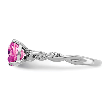 Sterling Silver Rhodium-plated Created Pink Sapphire and Diamond Ring