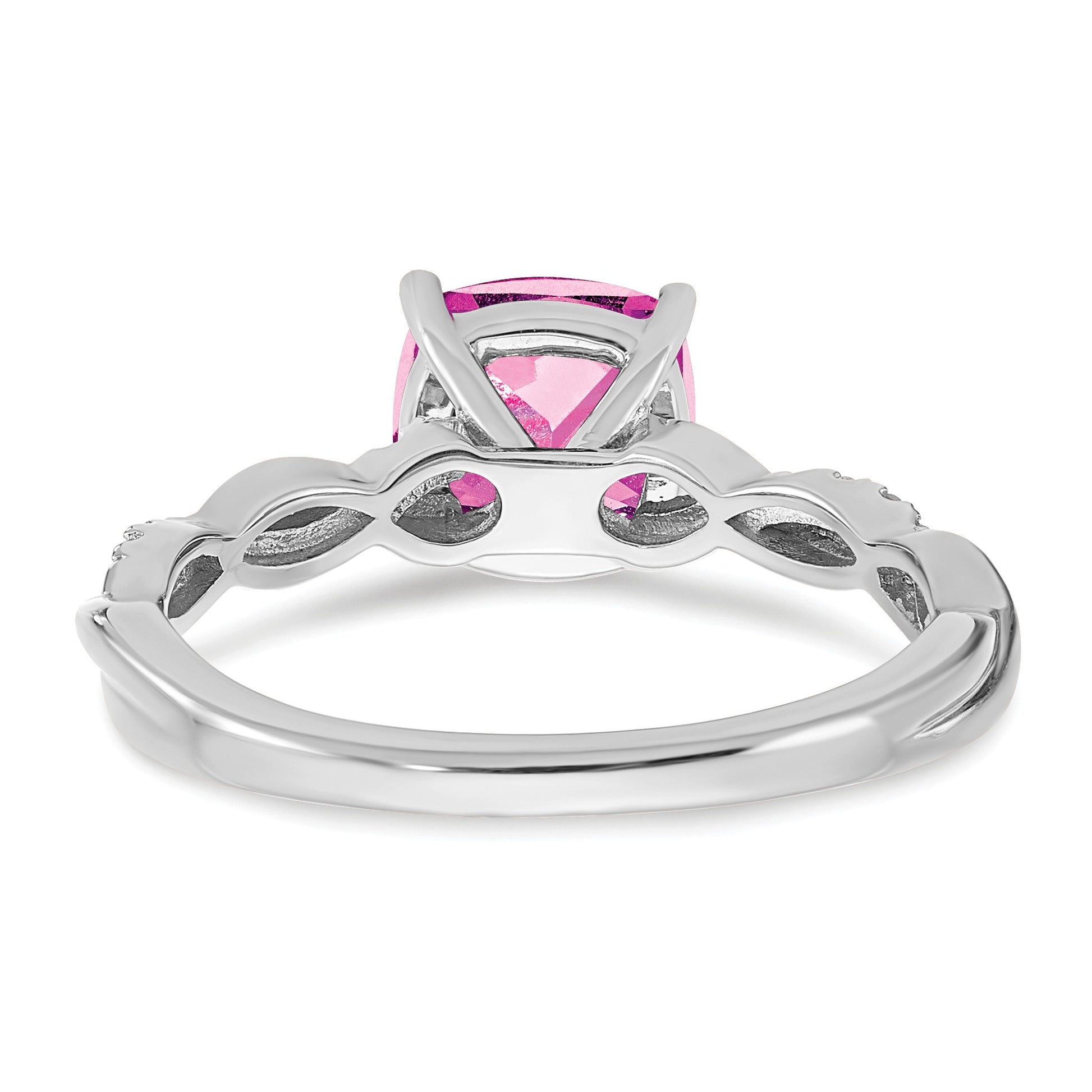 Sterling Silver Rhodium-plated Created Pink Sapphire and Diamond Ring