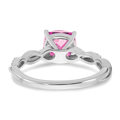 Sterling Silver Rhodium-plated Created Pink Sapphire and Diamond Ring