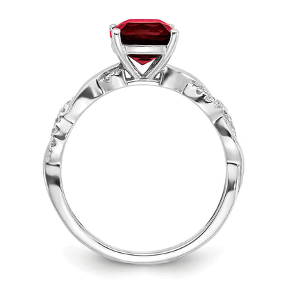 Sterling Silver Rhodium-plated Created Ruby and Diamond Ring