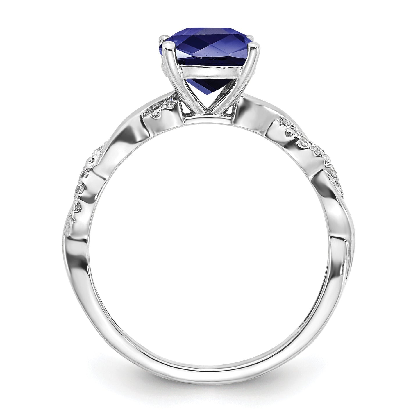 Sterling Silver Rhodium-plated Created Sapphire and Diamond Ring