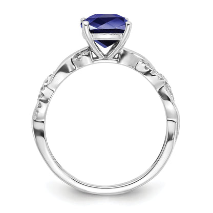 Sterling Silver Rhodium-plated Created Sapphire and Diamond Ring