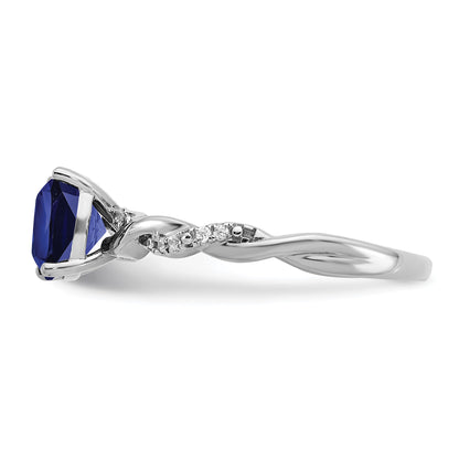 Sterling Silver Rhodium-plated Created Sapphire and Diamond Ring