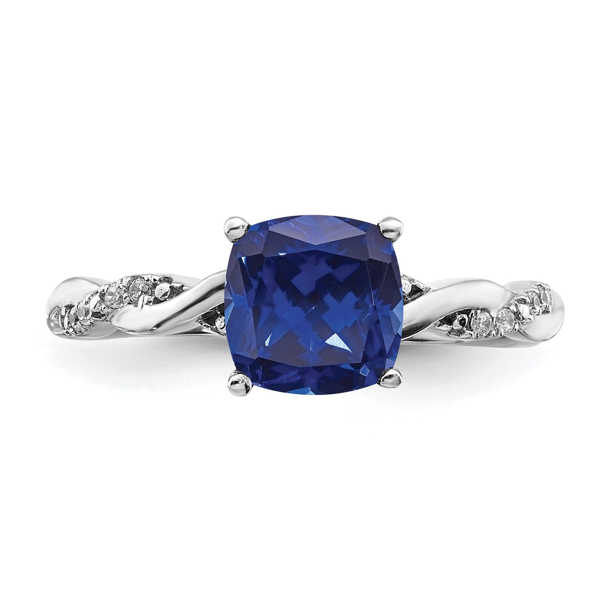 Sterling Silver Rhodium-plated Created Sapphire and Diamond Ring