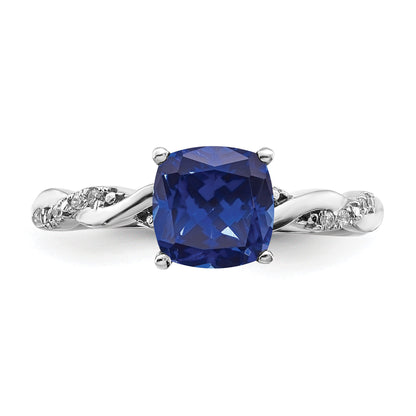 Sterling Silver Rhodium-plated Created Sapphire and Diamond Ring