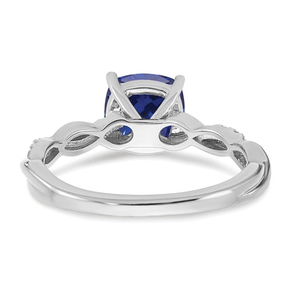 Sterling Silver Rhodium-plated Created Sapphire and Diamond Ring