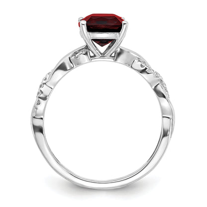 Sterling Silver Rhodium-plated Garnet and Diamond Ring