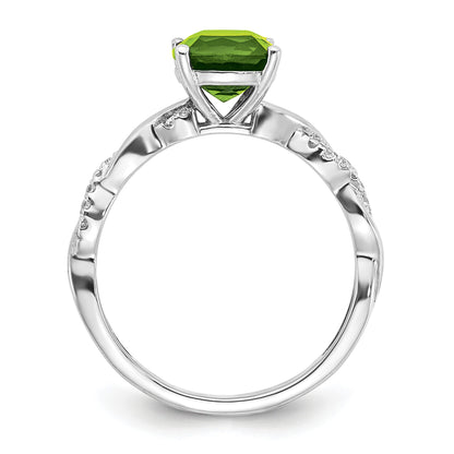 Sterling Silver Rhodium-plated Peridot and Diamond Ring