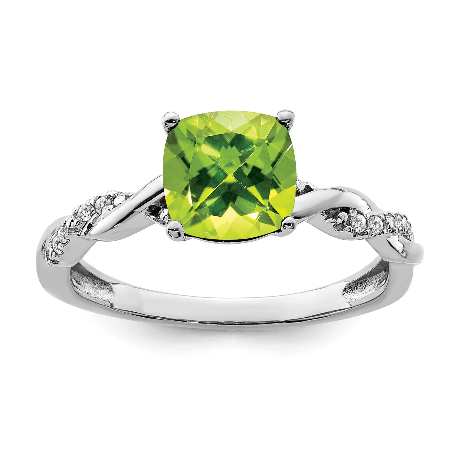Sterling Silver Rhodium-plated Peridot and Diamond Ring