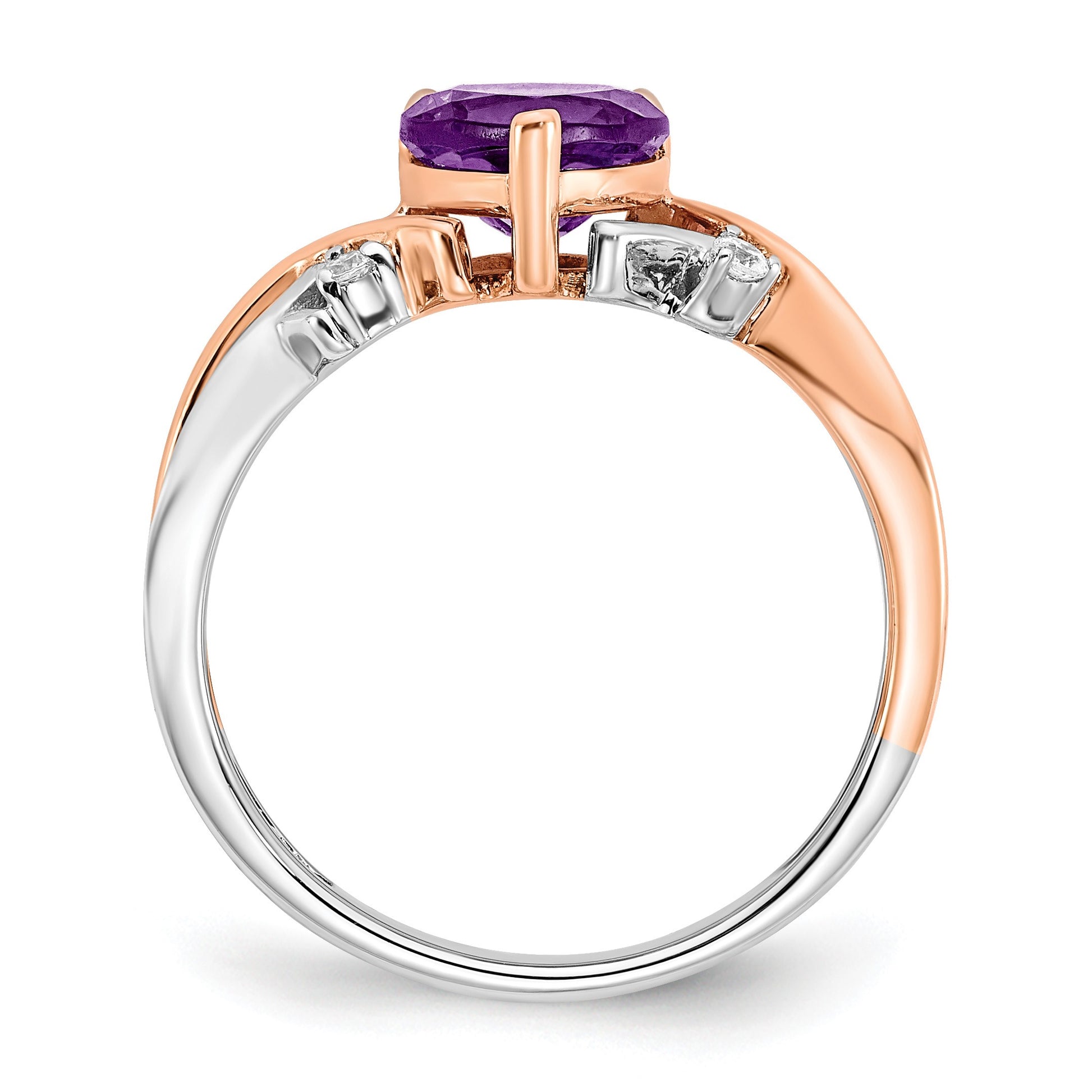 14k Two-tone 7mm Heart Amethyst and 1/15 carat Diamond Ring