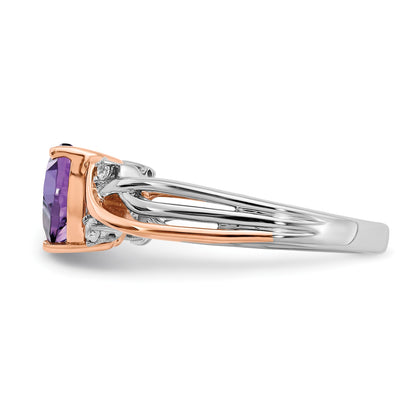 14k Two-tone 7mm Heart Amethyst and 1/15 carat Diamond Ring