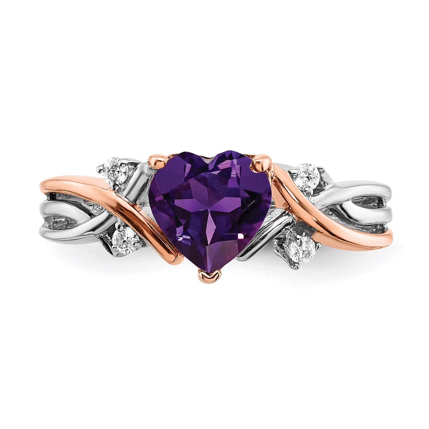 14k Two-tone 7mm Heart Amethyst and 1/15 carat Diamond Ring