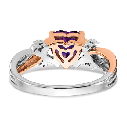 14k Two-tone 7mm Heart Amethyst and 1/15 carat Diamond Ring