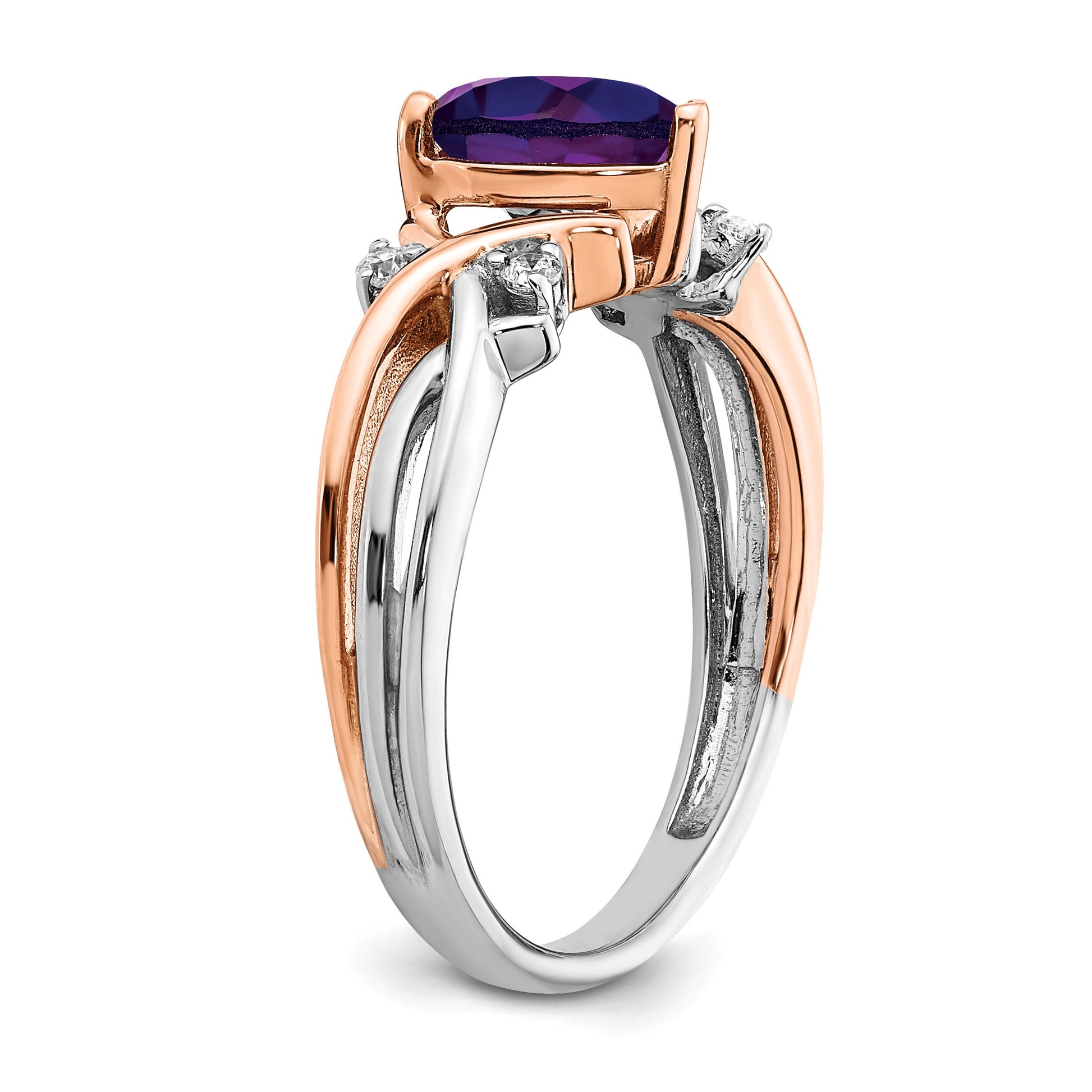 14k Two-tone 7mm Heart Amethyst and 1/15 carat Diamond Ring