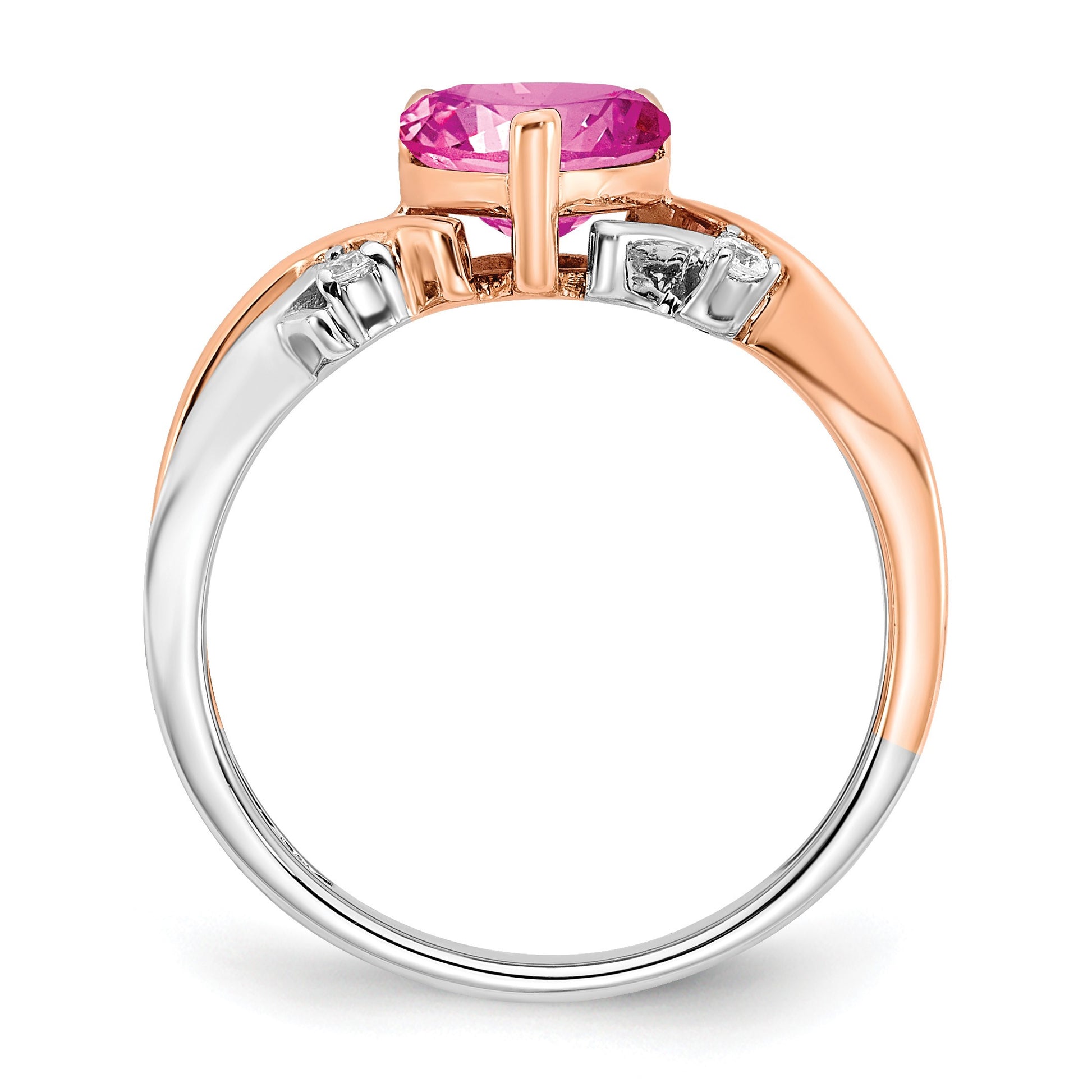 14k Two-tone 7mm Heart Lab-Created Pink Sapphire and 1/15 carat Diamond Ring