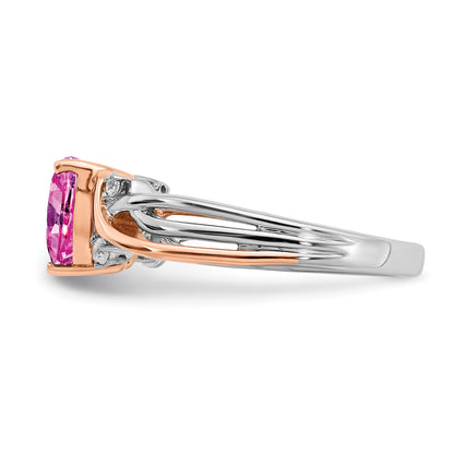14k Two-tone 7mm Heart Lab-Created Pink Sapphire and 1/15 carat Diamond Ring