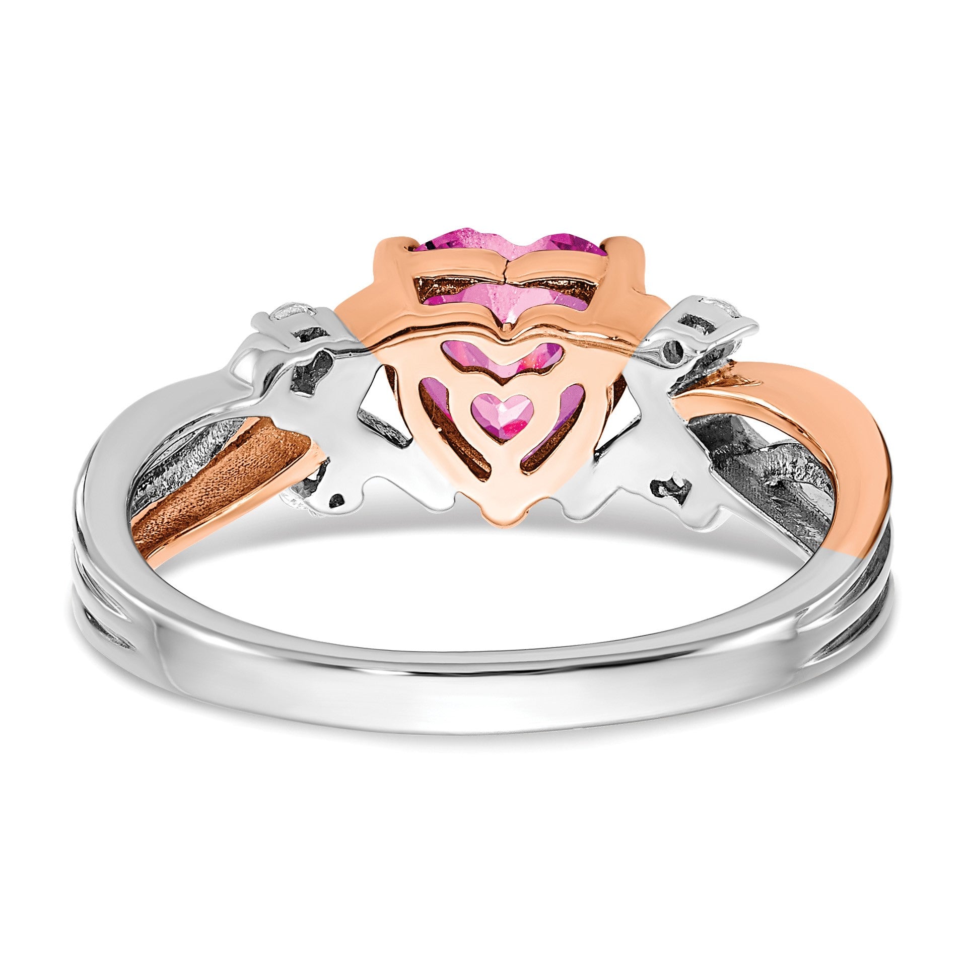 14k Two-tone 7mm Heart Lab-Created Pink Sapphire and 1/15 carat Diamond Ring