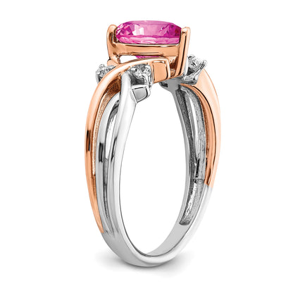 14k Two-tone 7mm Heart Lab-Created Pink Sapphire and 1/15 carat Diamond Ring