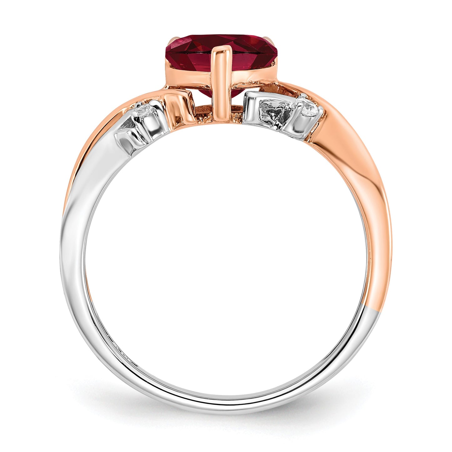 14k Two-tone 7mm Heart Lab-Created Ruby and 1/15 carat Diamond Ring