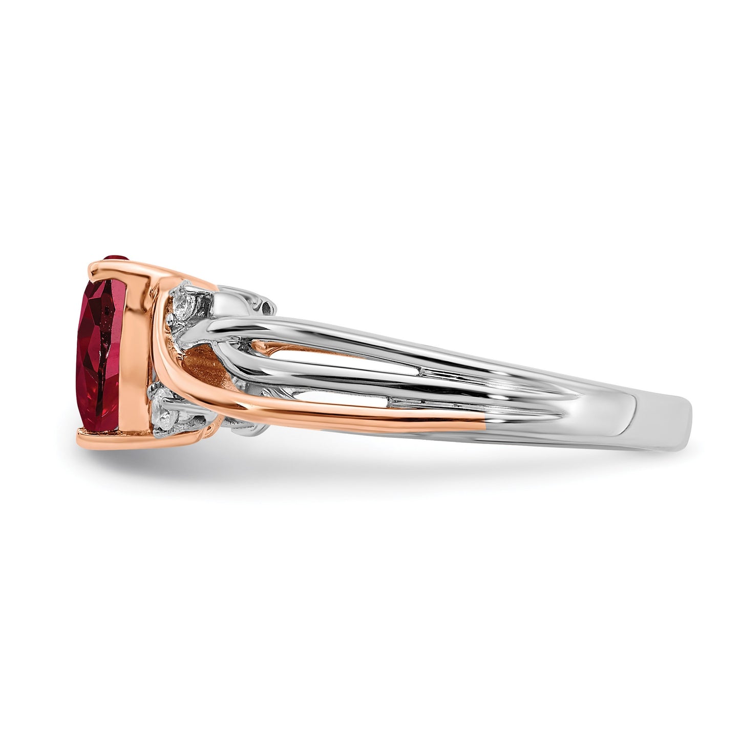 14k Two-tone 7mm Heart Lab-Created Ruby and 1/15 carat Diamond Ring