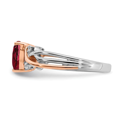 14k Two-tone 7mm Heart Lab-Created Ruby and 1/15 carat Diamond Ring