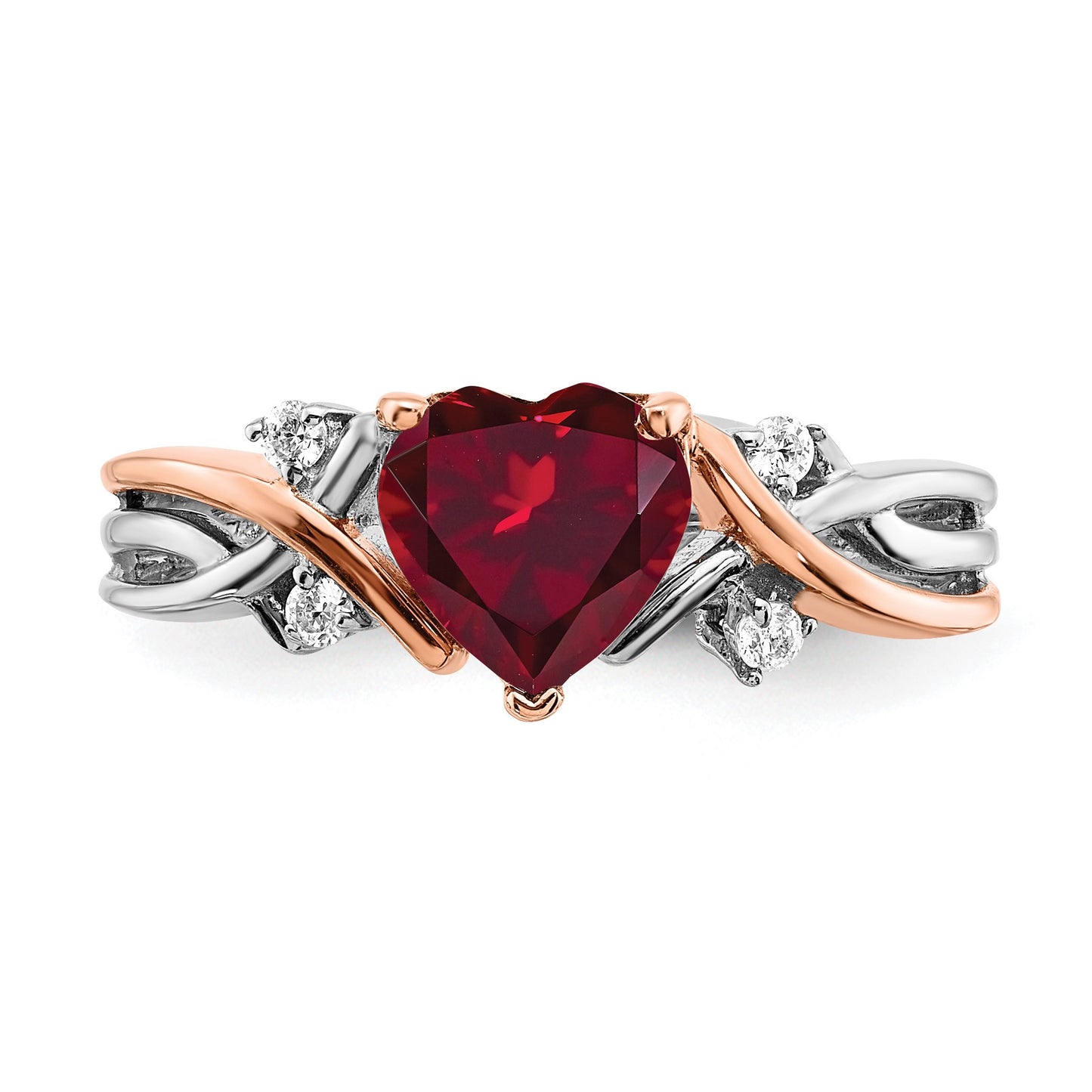 14k Two-tone 7mm Heart Lab-Created Ruby and 1/15 carat Diamond Ring