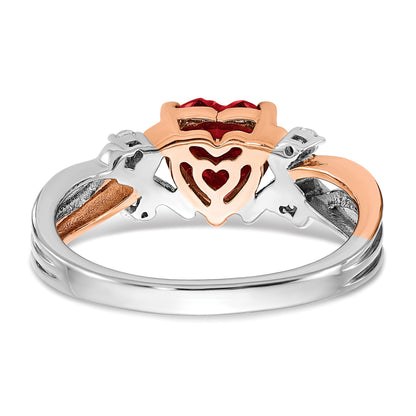 14k Two-tone 7mm Heart Lab-Created Ruby and 1/15 carat Diamond Ring