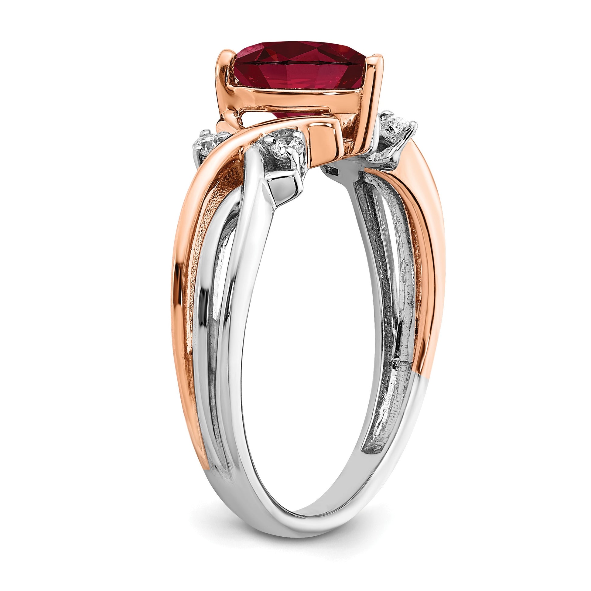14k Two-tone 7mm Heart Lab-Created Ruby and 1/15 carat Diamond Ring