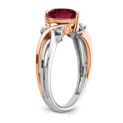 14k Two-tone 7mm Heart Lab-Created Ruby and 1/15 carat Diamond Ring