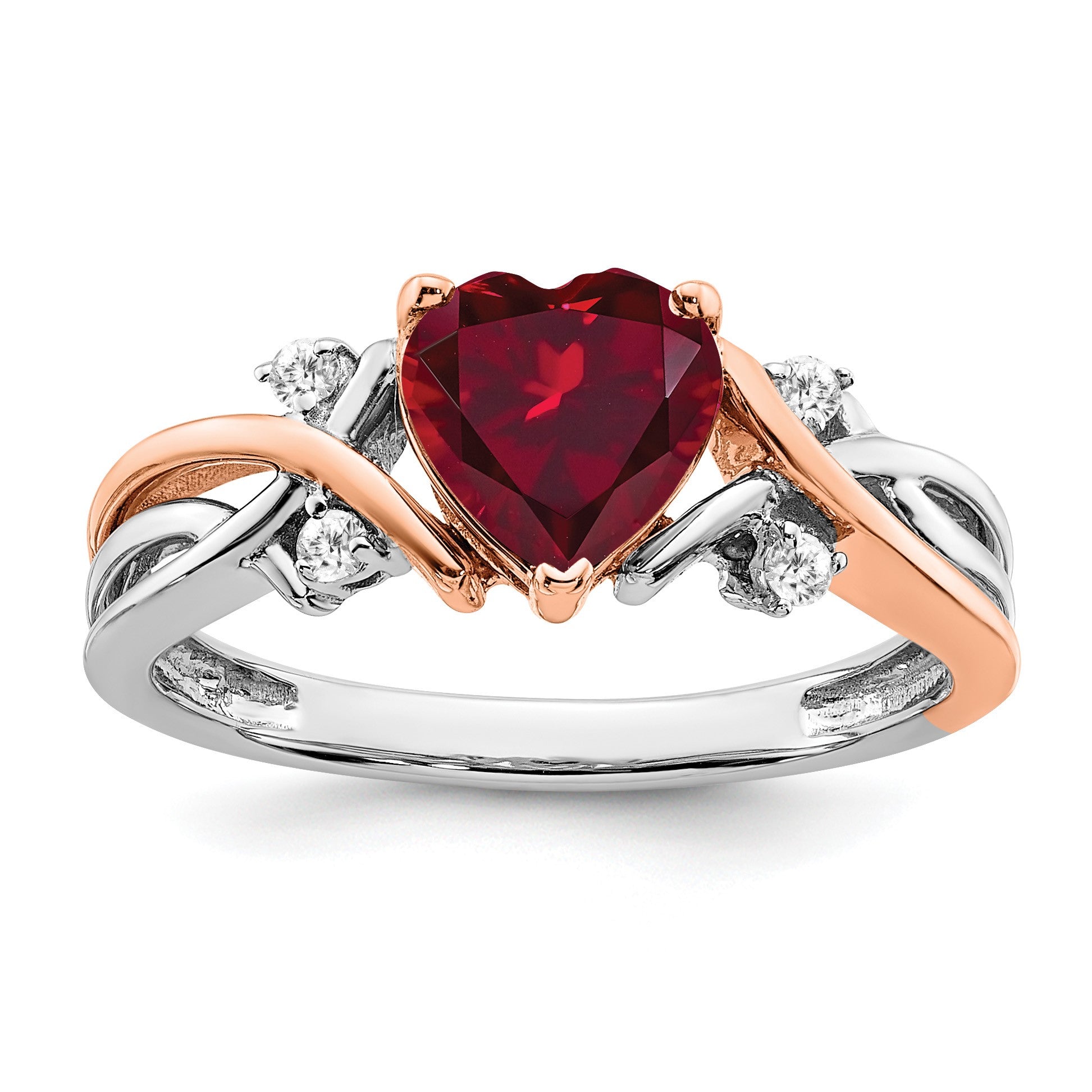 14k Two-tone 7mm Heart Lab-Created Ruby and 1/15 carat Diamond Ring