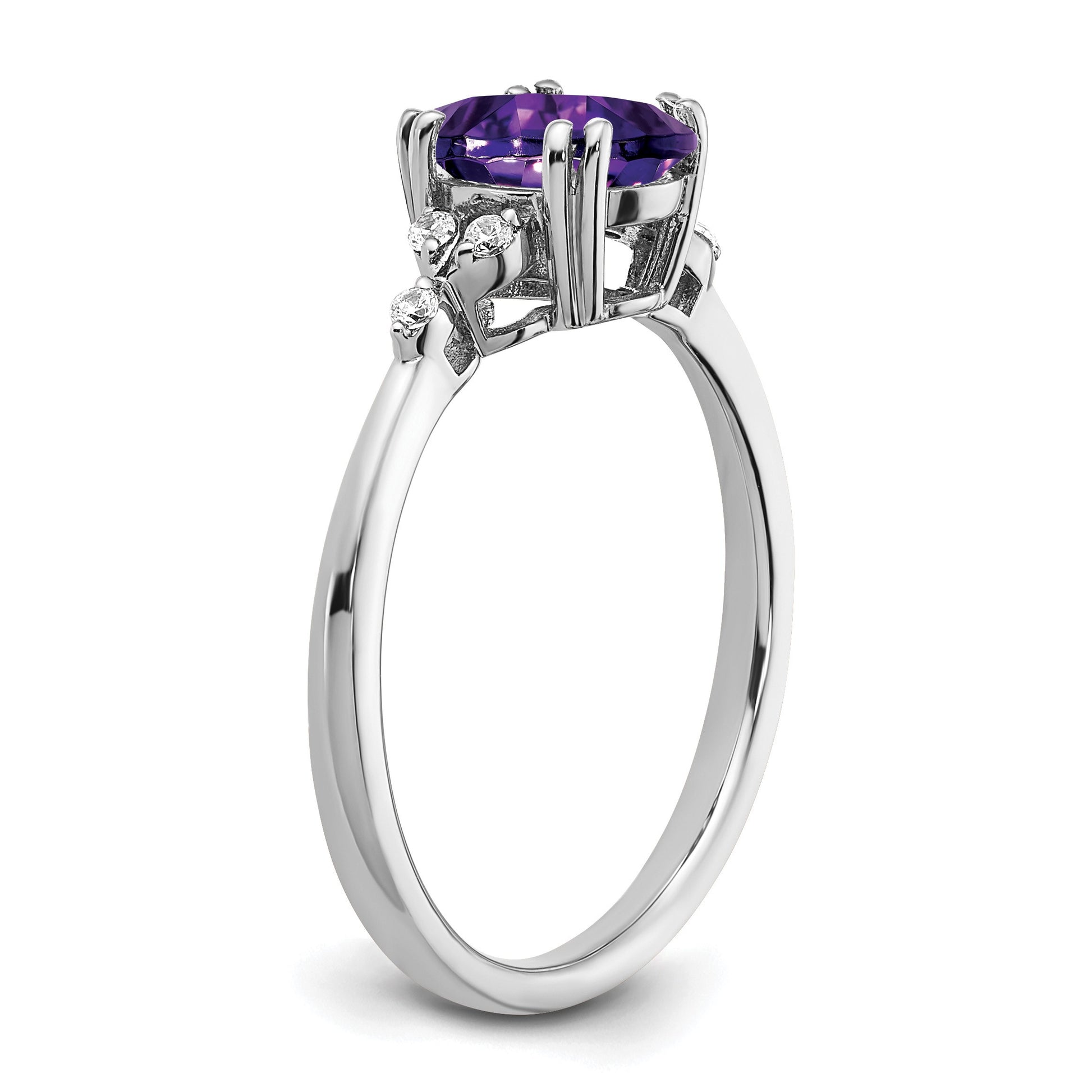 Sterling Silver Rhodium-plated Amethyst and Diamond Ring