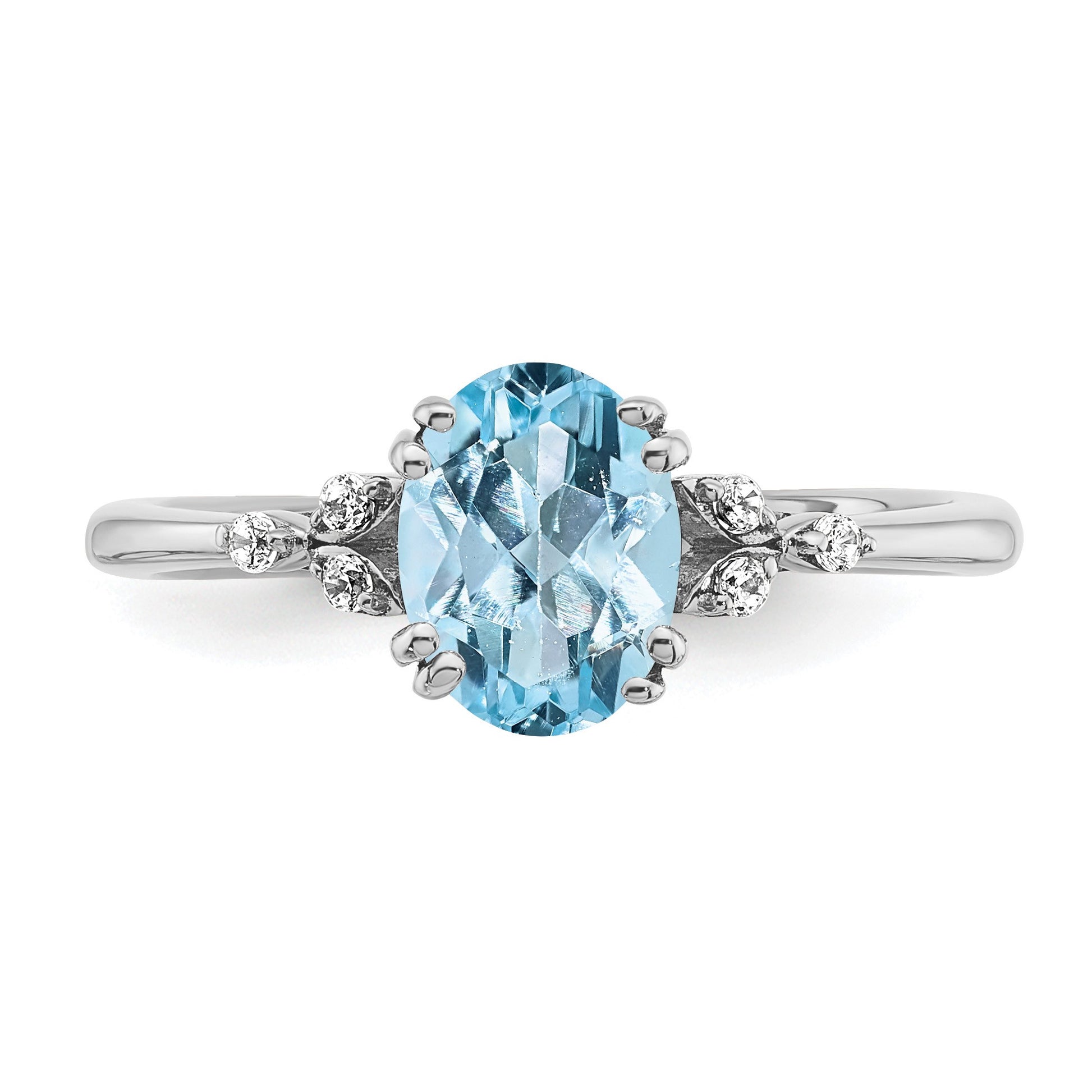 Sterling Silver Rhodium-plated Aquamarine and Diamond Ring