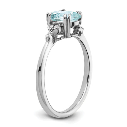 Sterling Silver Rhodium-plated Aquamarine and Diamond Ring