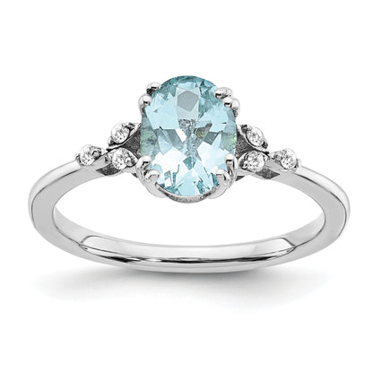 Sterling Silver Rhodium-plated Aquamarine and Diamond Ring
