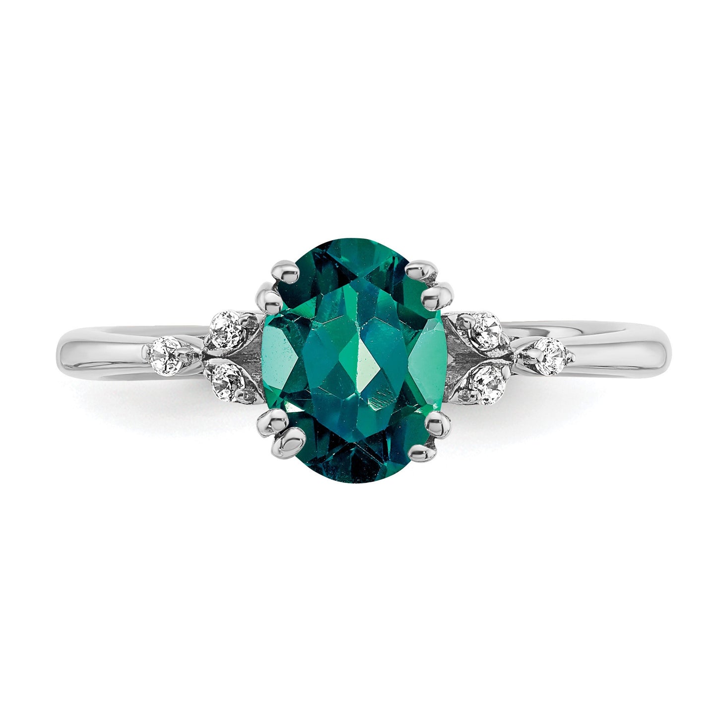 Sterling Silver Rhodium-plated Created Alexandrite and Diamond Ring