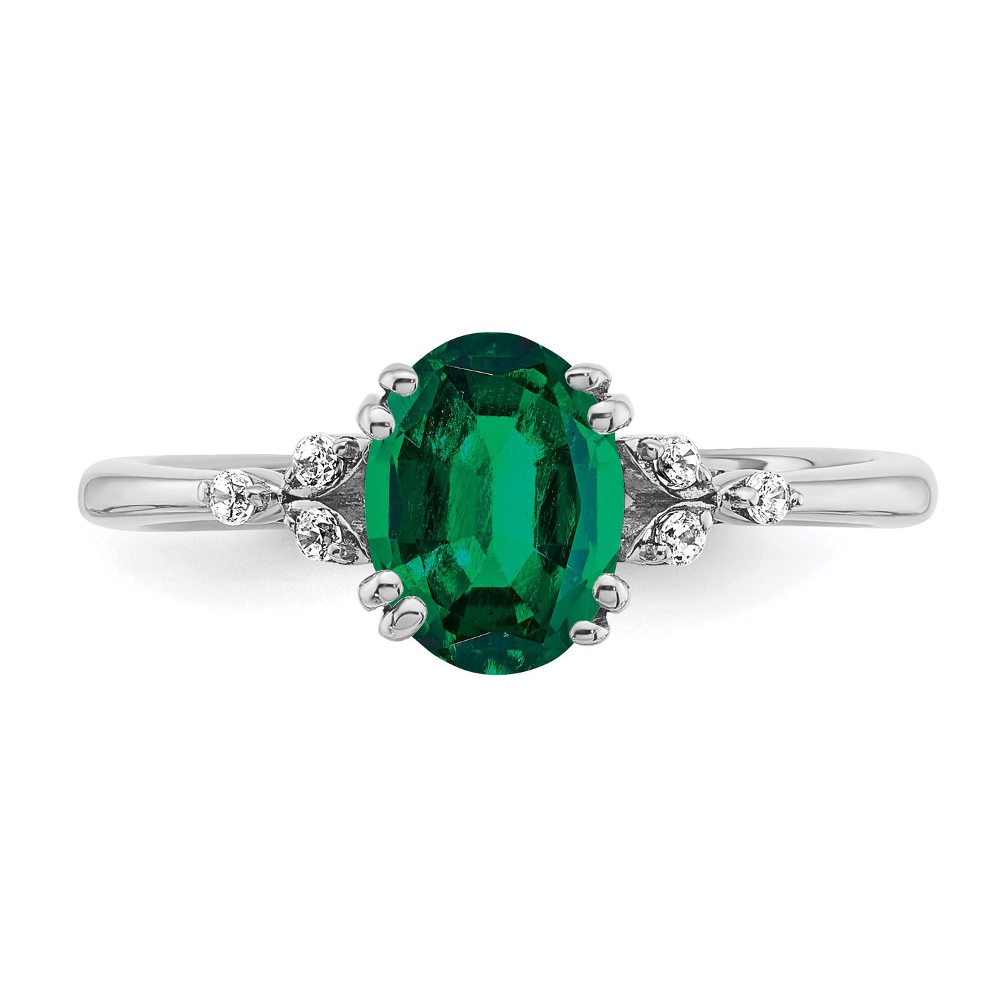 Sterling Silver Rhodium-plated Created Emerald and Diamond Ring