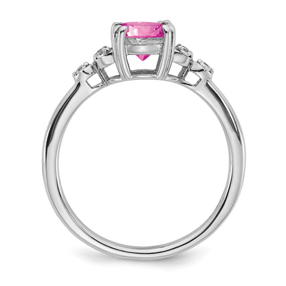 Sterling Silver Rhodium-plated Created Pink Sapphire/Diamond Ring
