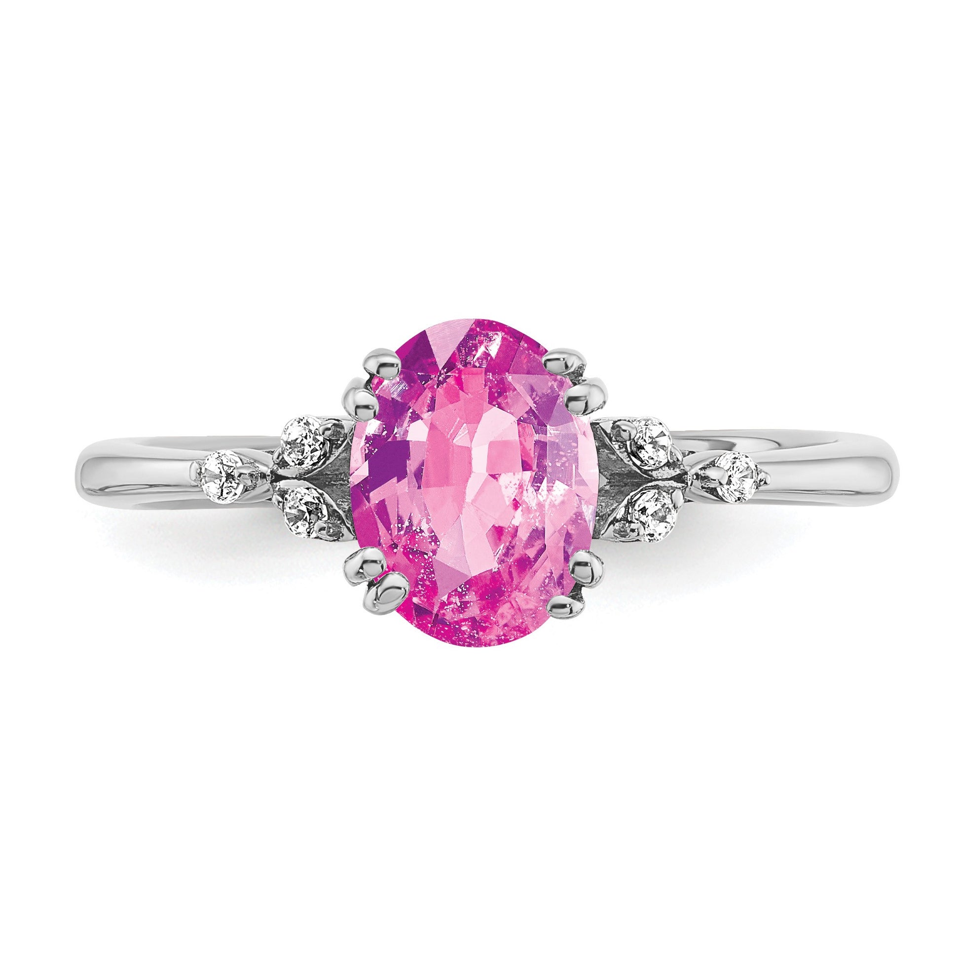 Sterling Silver Rhodium-plated Created Pink Sapphire/Diamond Ring