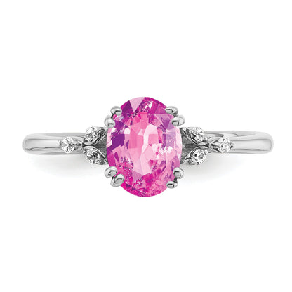 Sterling Silver Rhodium-plated Created Pink Sapphire/Diamond Ring