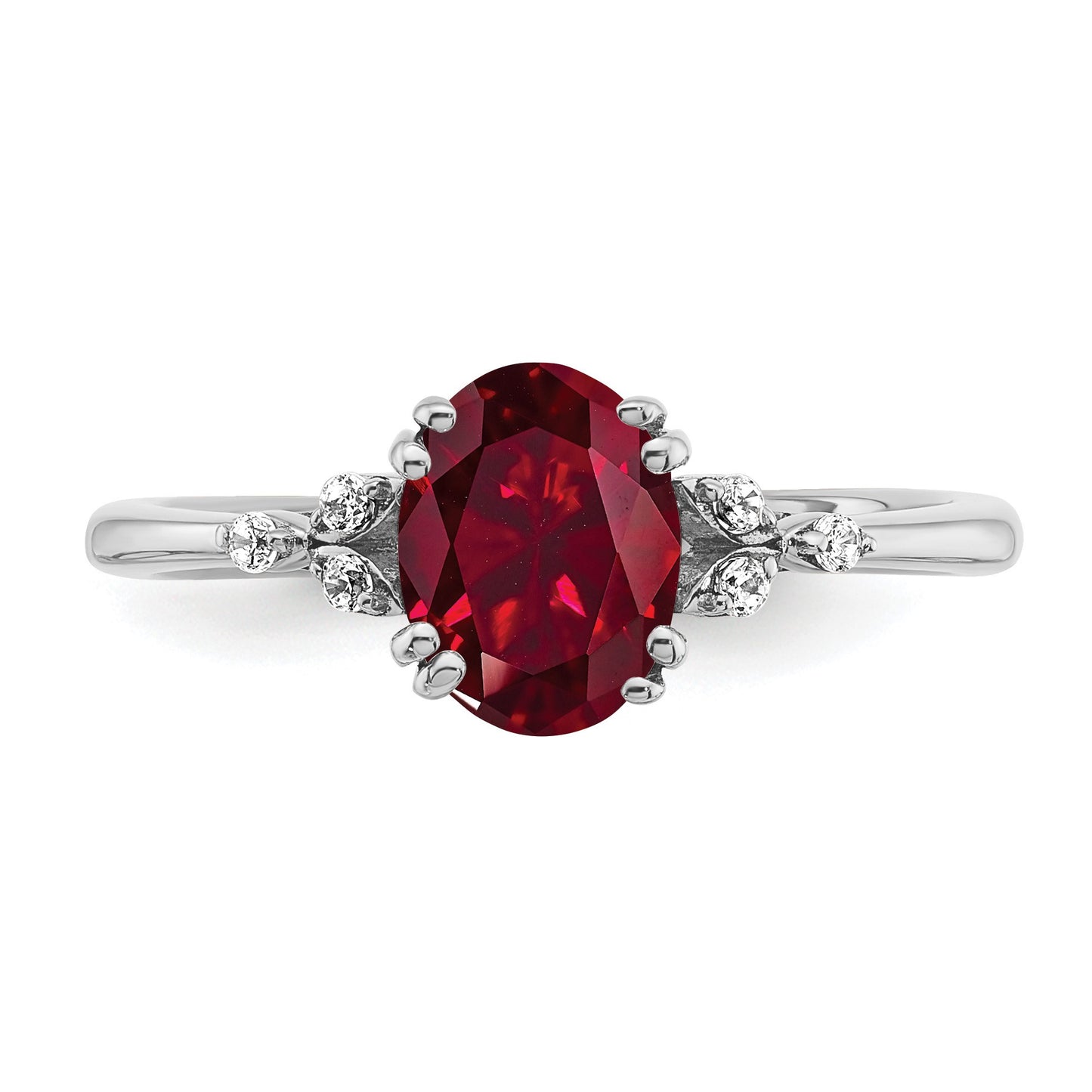 Sterling Silver Rhodium-plated Created Ruby and Diamond Ring
