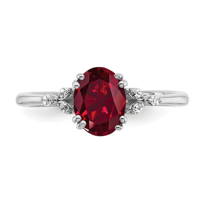 Sterling Silver Rhodium-plated Created Ruby and Diamond Ring